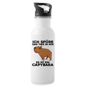Capybara Wasserschwein - Trinkflasche mit integriertem Trinkhalm - Weiß - Rechts