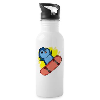 Pinguin als Skater mit Skateboard - Trinkflasche mit integriertem Trinkhalm - Weiß - Rechts