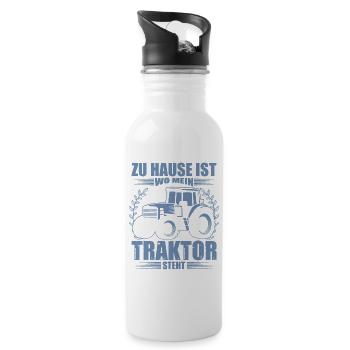 Landwirt Sprüche zu Hause ist wo mein Traktor - Trinkflasche mit integriertem Trinkhalm - Weiß - Rechts