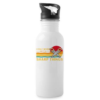 I Only Work With Sharp Things - Trinkflasche mit integriertem Trinkhalm - Weiß - Rechts