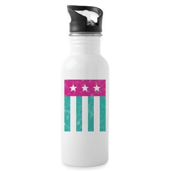 Stars and Stripes Flag Pink Green - Water bottle with straw - white - Right