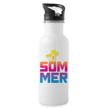 Summer Palm Trees Beach Beach Colorful Mallorca - Water bottle with straw - white - Right