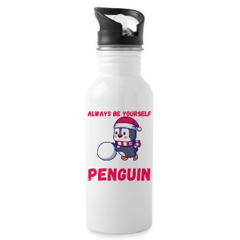 Sei immer du selbst, es sei denn, du kannst ein Pinguin sein - Trinkflasche mit integriertem Trinkhalm - Weiß - Rechts