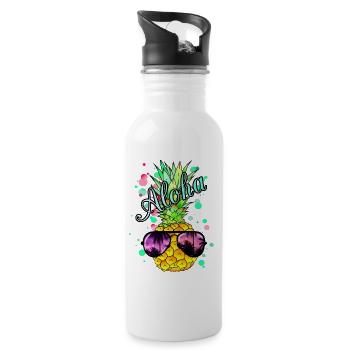Aloha pineapple with sunglasses - Water bottle with straw - white - Right