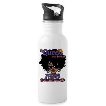 A Queen Was Born In 1970 - 52 Years Old Birthday - Water bottle with straw - white - Right