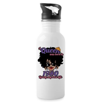 A Queen Was Born In 1980 - 42 Years Old Birthday - Water bottle with straw - white - Right
