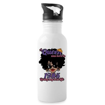 A Queen Was Born In 1985 - 37 Years Old Birthday - Water bottle with straw - white - Right