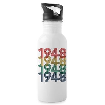 Cool Retro 1948, 74 Jahre alt, Geschenk zum 74. Geburtstag - Trinkflasche mit integriertem Trinkhalm - Weiß - Rechts