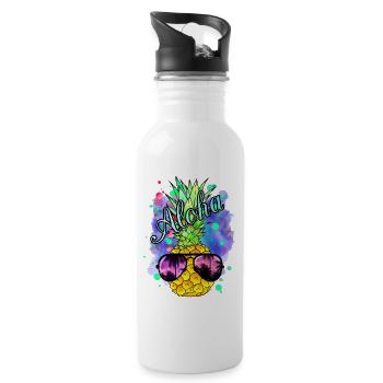 Colorful pineapple with cool sunglasses - Water bottle with straw - white - Right