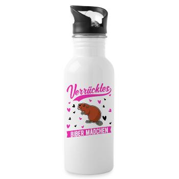 Verrücktes Biber Mädchen - Trinkflasche mit integriertem Trinkhalm - Weiß - Rechts
