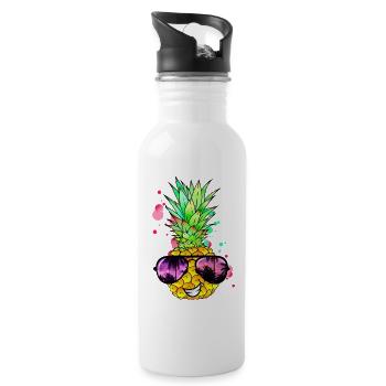 Ananas cool bunt spritzig - Trinkflasche mit integriertem Trinkhalm - Weiß - Rechts