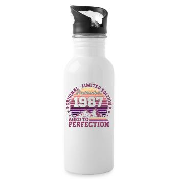 Original September 1987 35. Geburtstag Geschenk - Trinkflasche mit integriertem Trinkhalm - Weiß - Rechts