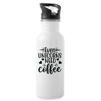 Auch Einhörner brauchen Kaffee Unicorn - Trinkflasche mit integriertem Trinkhalm - Weiß - Rechts