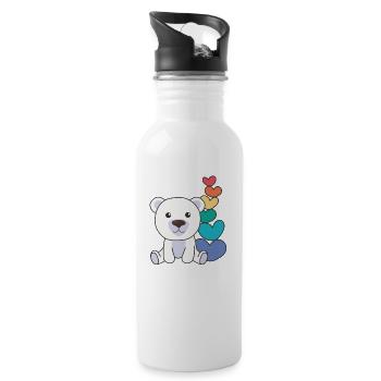 Rainbow Hearts Pride LGBTQ Cute Animals Polar Bear - Water bottle with straw - white - Right