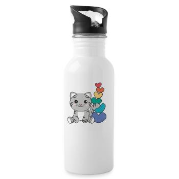 Rainbow Hearts Pride LGBTQ cute animals cat - Water bottle with straw - white - Right