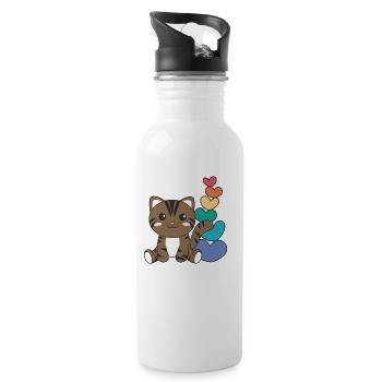 Regenbogen Herzen Pride LGBTQ süße tiere Katze - Trinkflasche mit integriertem Trinkhalm - Weiß - Rechts