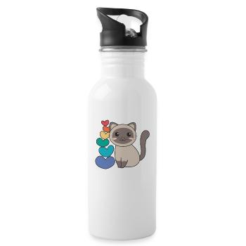 Rainbow Hearts Pride LGBTQ cute animals cat - Water bottle with straw - white - Right