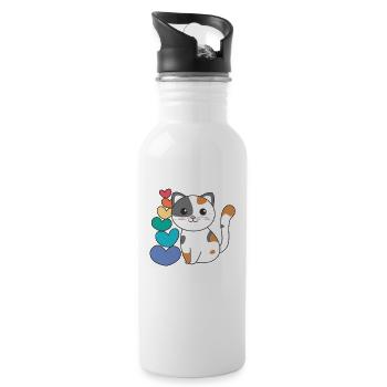 Regenbogen Herzen Pride LGBTQ süße tiere Katze - Trinkflasche mit integriertem Trinkhalm - Weiß - Rechts