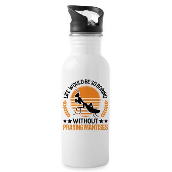 Gottesanbeterin Geschenk Mantis Fangschrecke - Trinkflasche mit integriertem Trinkhalm - Weiß - Rechts