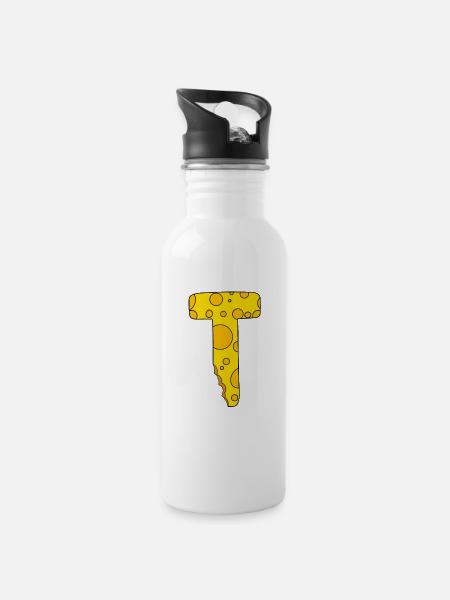 Letra T - Botella cantimplora con pajita integrada - blanco