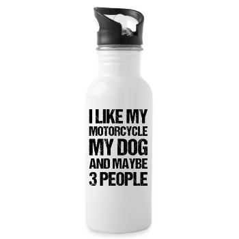 Biker Ich mag meinen Motorradhund & vielleicht 3 Personen - Trinkflasche mit integriertem Trinkhalm - Weiß - Rechts