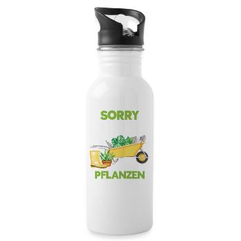 Sorry Keine Zeit Meine Pflanzen Needchen Mich - Trinkflasche mit integriertem Trinkhalm - Weiß - Rechts