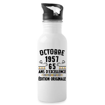 65 Ans Anniversaire Vintage Né(e) en Octobre 1957 - Gourde avec paille intégrée - blanc - Droite