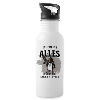 Pinguin weiss alles - Trinkflasche mit integriertem Trinkhalm - Weiß - Rechts