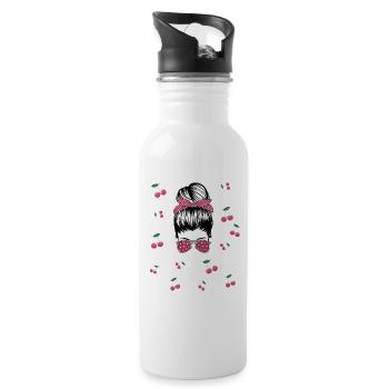 Rockabilly Girl with Cherries - Water bottle with straw - white - Right