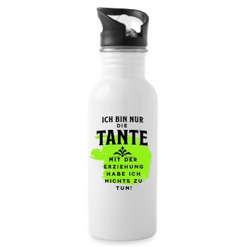Tante und Erziehung - Trinkflasche mit integriertem Trinkhalm - Weiß - Rechts