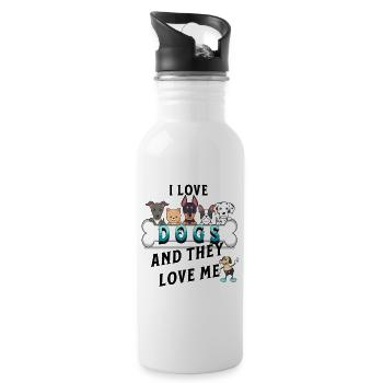 Dog Love me Hundeliebe - Trinkflasche mit integriertem Trinkhalm - Weiß - Rechts