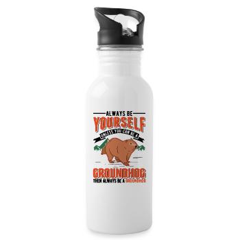 Murmeltier Groundhog Marmot Waldmurmeltier - Water bottle with straw - white - Right