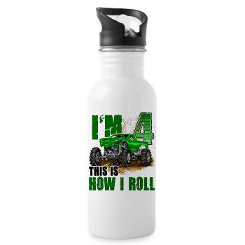Kids 4th Birthday Monster Truck For Boys & Girls 4 - Water bottle with straw - white - Right