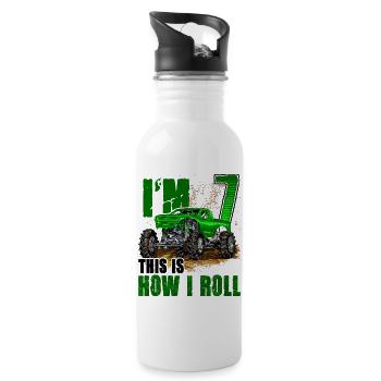 7ème anniversaire Monster Truck pour garçons et filles 7 ans - Gourde avec paille intégrée - blanc - Droite