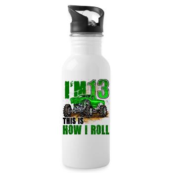 13e anniversaire Monster Truck pour garçons et filles 13 - Gourde avec paille intégrée - blanc - Droite