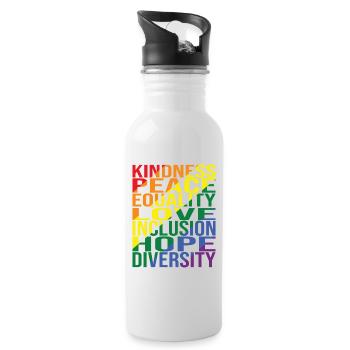 Kindness Peace Equality Love Inclusion Hope Divers - Water bottle with straw - white - Right