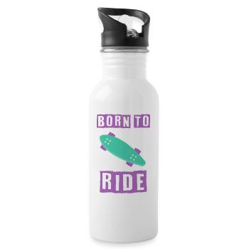 born to ride skateboard skate rider - Water bottle with straw - white - Right