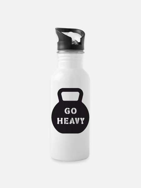 Go Heavy Kettlebell Krafttrainings-Tee - Trinkflasche mit integriertem Trinkhalm - Weiß