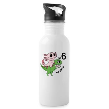 6. Geburtstag Motiv - 6 Jahre Geschenk - Trinkflasche mit integriertem Trinkhalm - Weiß - Rechts