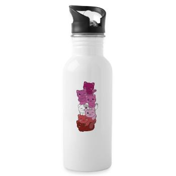 lesbian Lipstick flag Pride LGBTQ Katzen Haufen - Trinkflasche mit integriertem Trinkhalm - Weiß - Rechts
