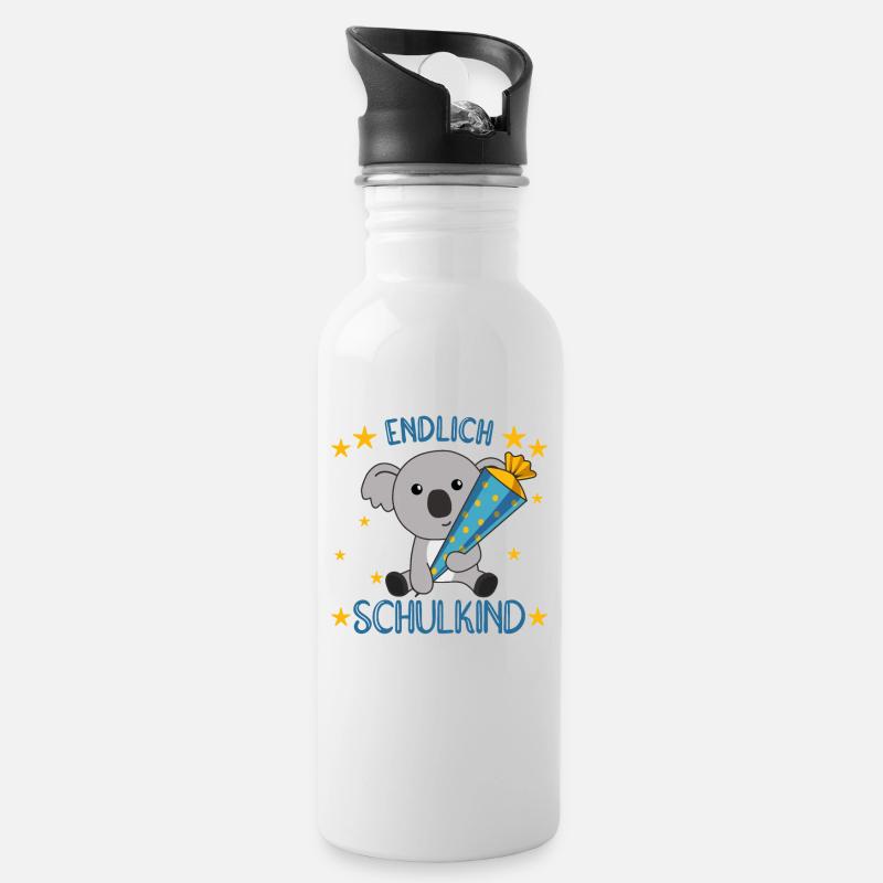 Endlich Schulkind Koala Schultüte Einschulung - Trinkflasche mit integriertem Trinkhalm - Weiß