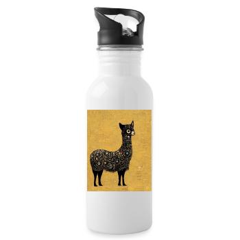Lama Painting Gold - Water bottle with straw - white - Right