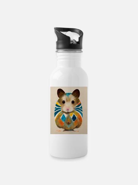 Hamster abstrakt - Trinkflasche mit integriertem Trinkhalm - Weiß