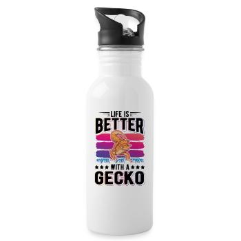 Life is better with a Gecko Leopard gecko - Water bottle with straw - white - Right