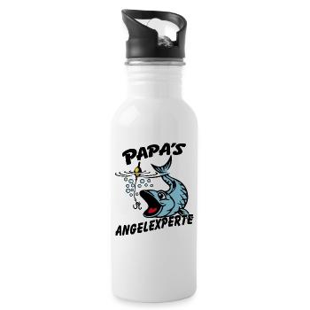 Papa's Angelexperte - Angeln mit Papa - Trinkflasche mit integriertem Trinkhalm - Weiß - Rechts