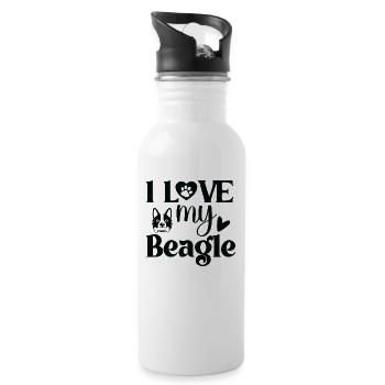 Ich liebe meinen Beagle - Trinkflasche mit integriertem Trinkhalm - Weiß - Rechts