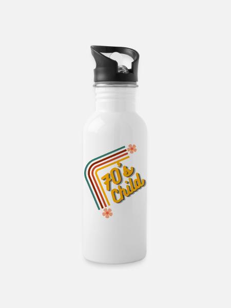 70's Child - Retro Birthday - Trinkflasche mit integriertem Trinkhalm - Weiß