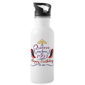 A Queen Was Born In 1993 - 30 Years Old Birthday - Water bottle with straw - white - Right