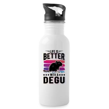 Life is better with a Degu - Trinkflasche mit integriertem Trinkhalm - Weiß - Rechts