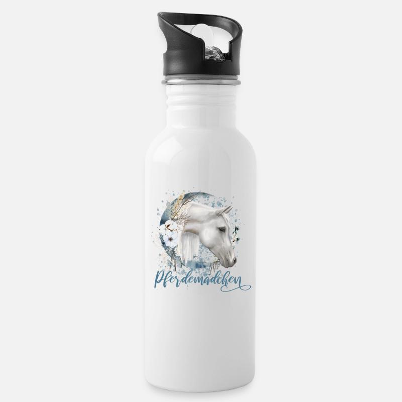 Pferdemädchen Pferde Geschenk - Trinkflasche mit integriertem Trinkhalm - Weiß